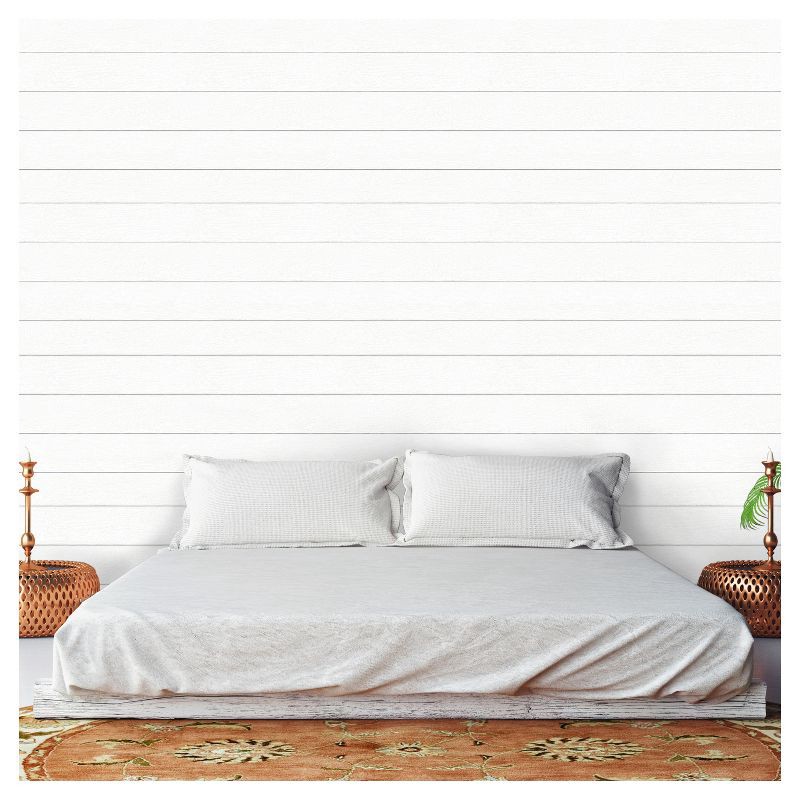 slide 4 of 6, Textured Shiplap Peel & Stick Wallpaper White - Threshold™: Removable Vinyl, Wood Grain, Stain-Resistant, Washable, 1 ct