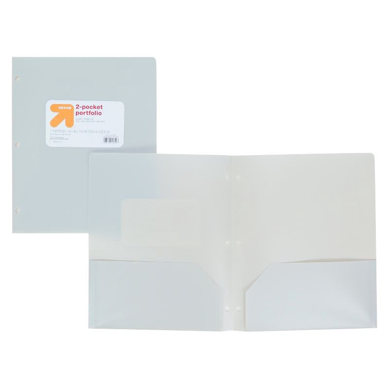 slide 3 of 3, 2 Pocket Plastic Folder Gray - up&up™: 3 Hole Punched, Polypropylene, Internal Pockets, 50 Sheet Capacity, 1 ct