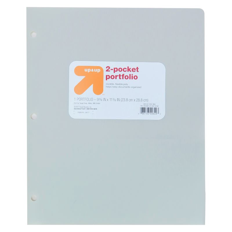 slide 1 of 3, 2 Pocket Plastic Folder Gray - up&up™: 3 Hole Punched, Polypropylene, Internal Pockets, 50 Sheet Capacity, 1 ct