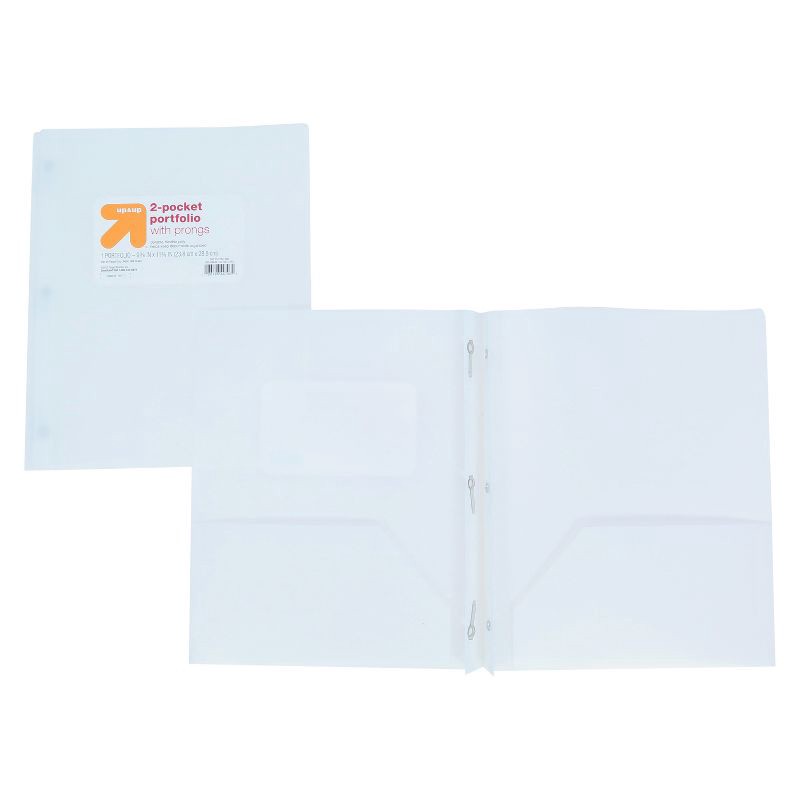 slide 3 of 3, 2 Pocket Plastic Folder with Prongs White - up&up™, 1 ct