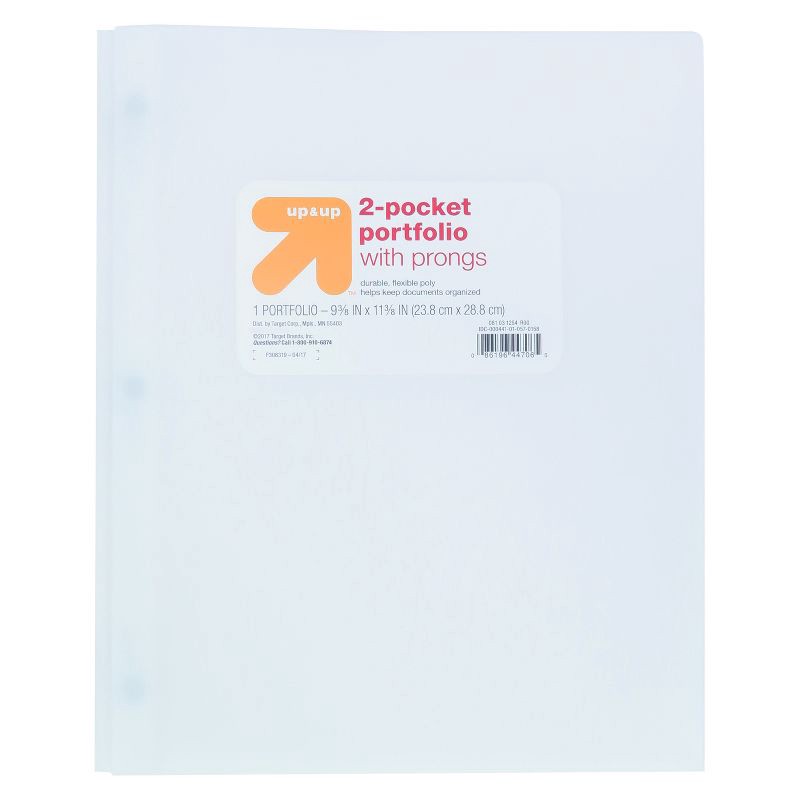 slide 1 of 3, 2 Pocket Plastic Folder with Prongs White - up&up™, 1 ct