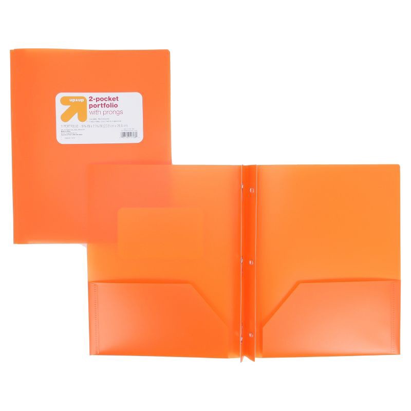 slide 3 of 3, 2 Pocket Plastic Folder with Prongs Orange - up&up™, 1 ct