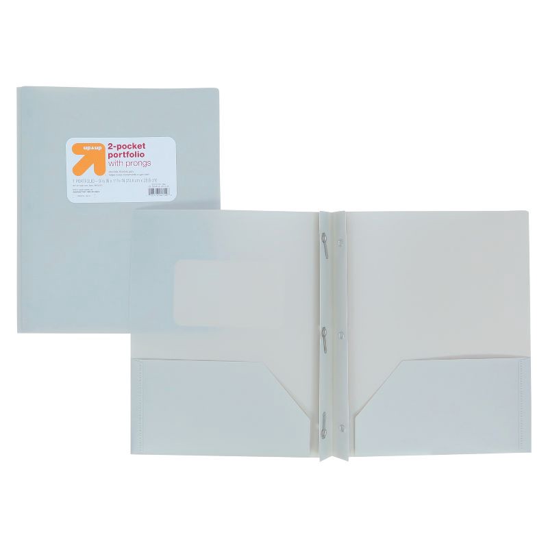 slide 3 of 3, 2 Pocket Plastic Folder with Prongs Gray - up&up™, 1 ct