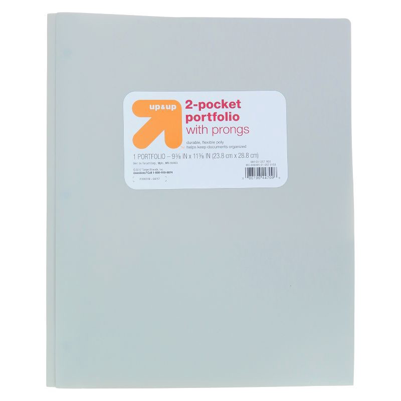 slide 1 of 3, 2 Pocket Plastic Folder with Prongs Gray - up&up™, 1 ct