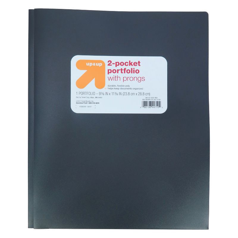 slide 1 of 1, 2 Pocket Plastic Folder with Prongs Black - up&up™, 1 ct
