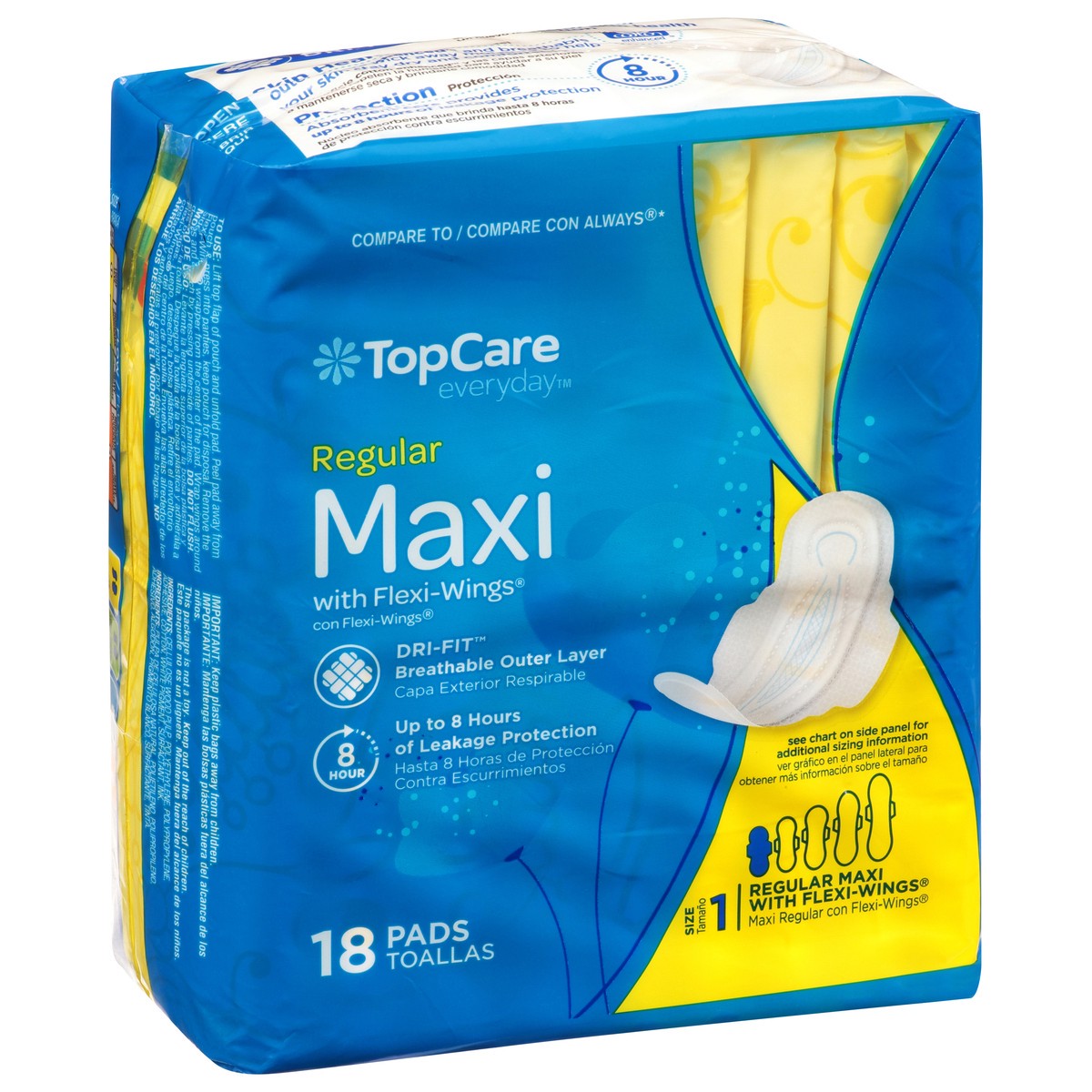 slide 3 of 9, TopCare Everyday Size 1 Regular Maxi Pads with Flexi-Wings 18 ea, 18 ct