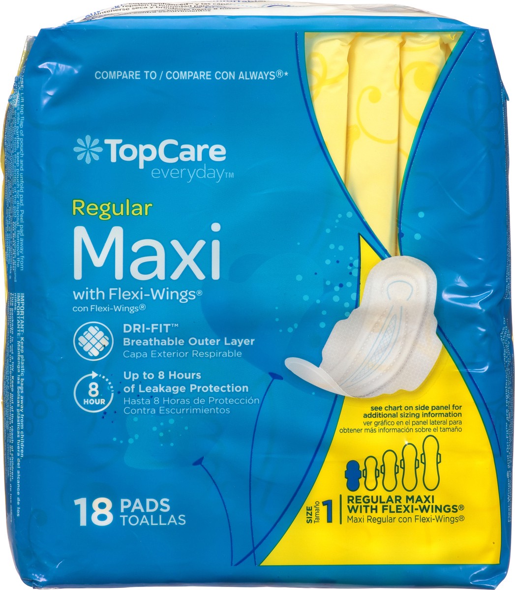 slide 1 of 9, TopCare Everyday Size 1 Regular Maxi Pads with Flexi-Wings 18 ea, 18 ct