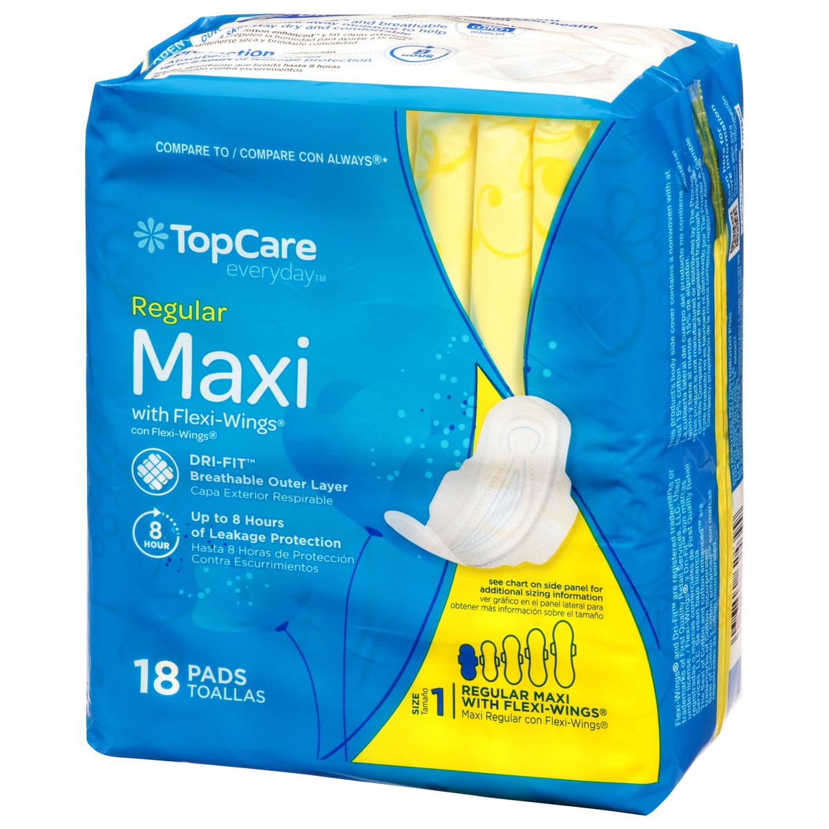 slide 4 of 9, TopCare Everyday Size 1 Regular Maxi Pads with Flexi-Wings 18 ea, 18 ct