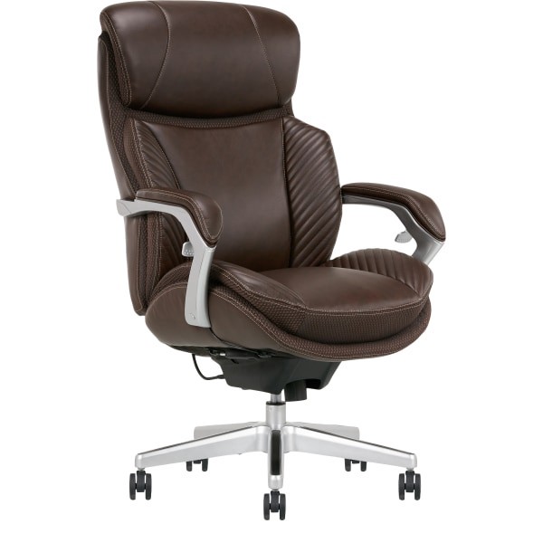 slide 1 of 3, Serta Icomfort I6000 Series Big & Tall Ergonomic Bonded Leather High-Back Executive Chair, Brown/Silver, 1 ct