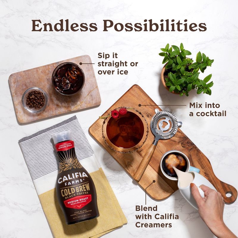 slide 4 of 6, Califia Farms Pure Black Medium Roast Cold Brew Coffee - 48 fl oz, 48 fl oz