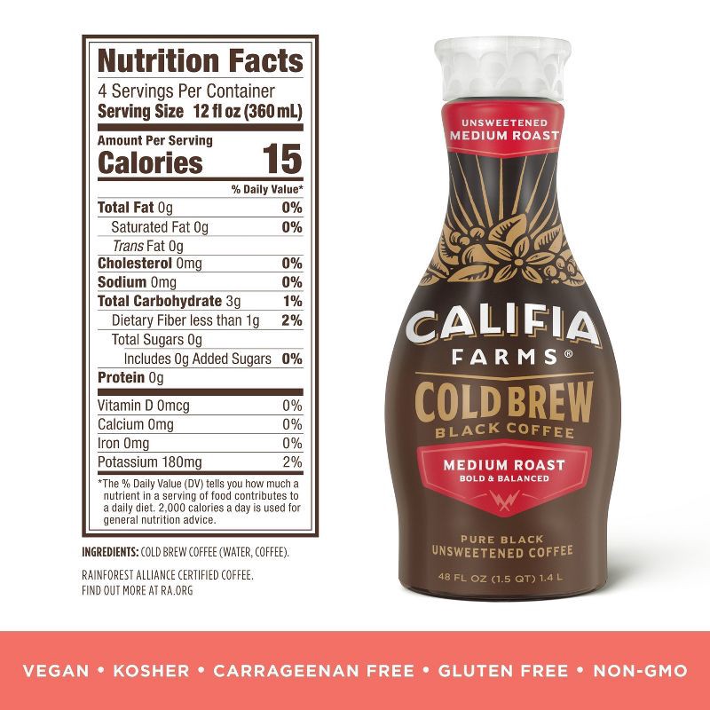 slide 5 of 6, Califia Farms Pure Black Medium Roast Cold Brew Coffee - 48 fl oz, 48 fl oz