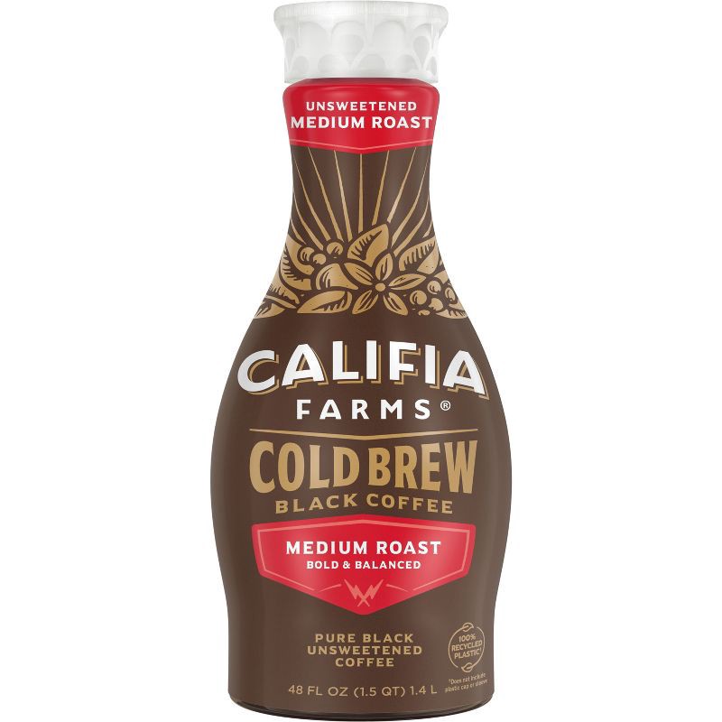 slide 1 of 6, Califia Farms Pure Black Medium Roast Cold Brew Coffee - 48 fl oz, 48 fl oz