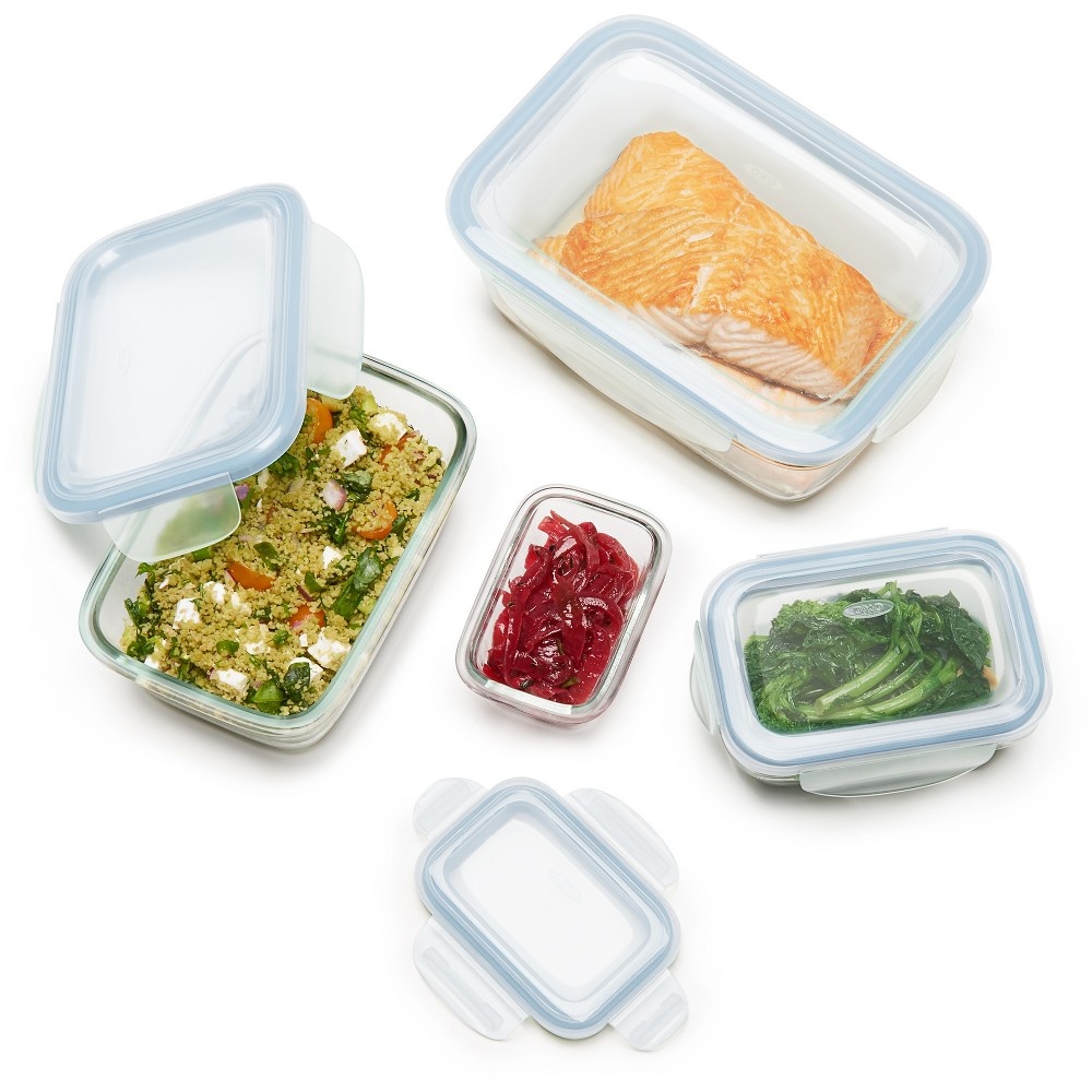 slide 5 of 7, OXO Glass Food Storage Container Set Blue, 8 ct