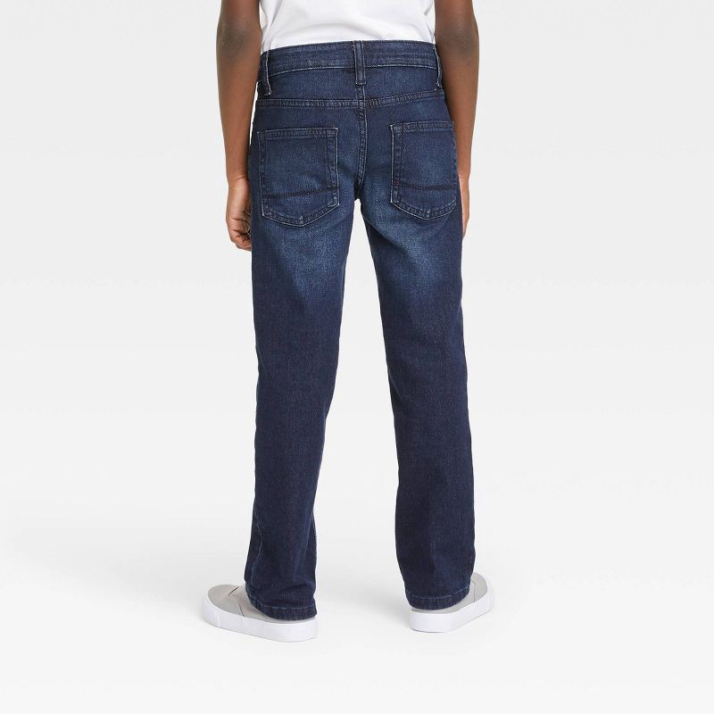 slide 5 of 5, Boys' Stretch Straight Fit Jeans - Cat & Jack™ Blue 8: Mid Rise, Adjustable Waistband, Denim, 1 ct