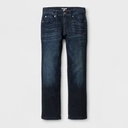 Boys' Stretch Straight Fit Jeans - Cat & Jack™ Blue 8: Mid Rise, Adjustable Waistband, Denim