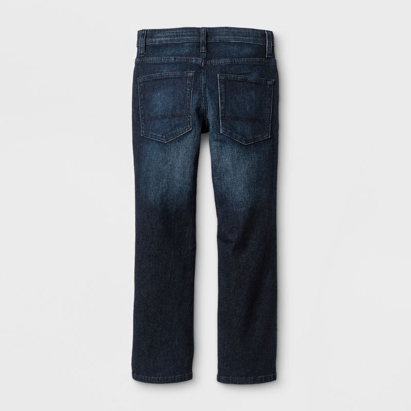 slide 2 of 5, Boys' Stretch Straight Fit Jeans - Cat & Jack™ Blue 5: Midweight Denim, Adjustable Waistband, 1 ct