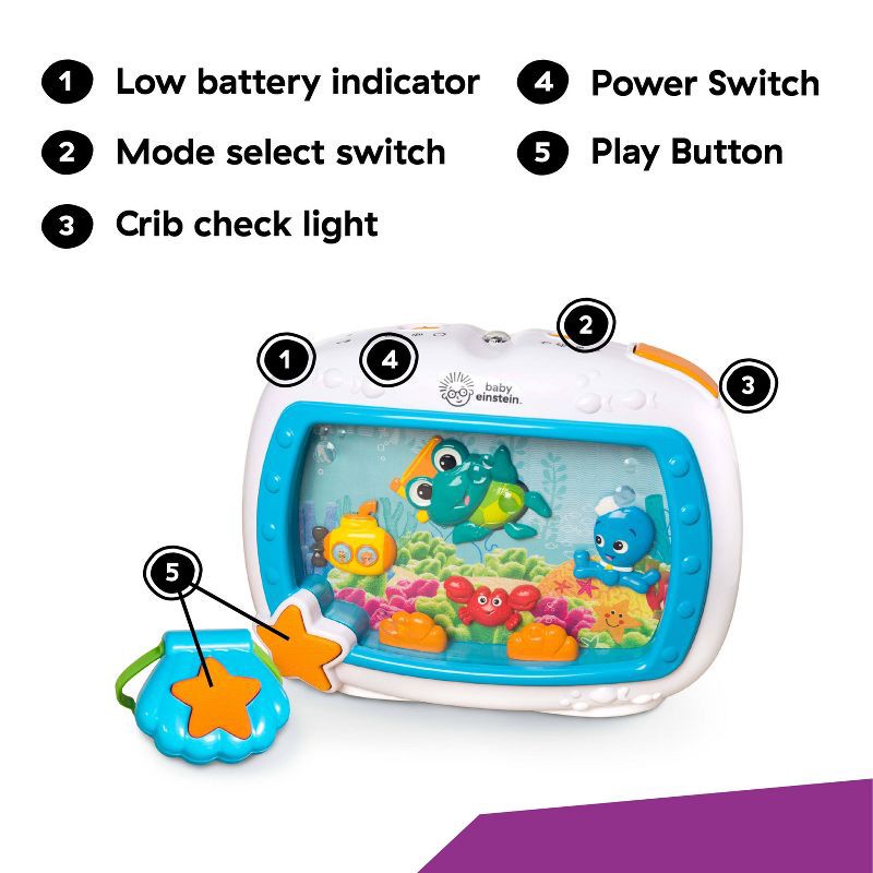 slide 8 of 14, Baby Einstein Sea Dreams Soother Musical Crib Toy and Sound Machine - Blue, 1 ct