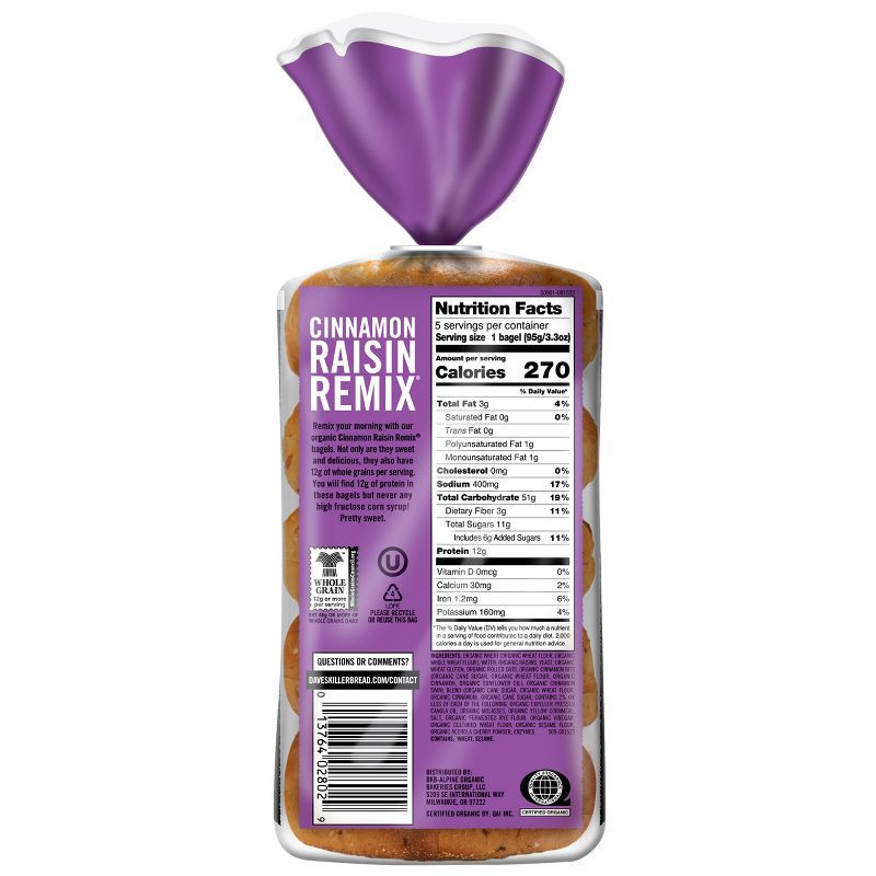slide 8 of 9, Dave's Killer Bread Organic Cinnamon Raisin Remix Bagels - 16.75oz, 16.75 oz
