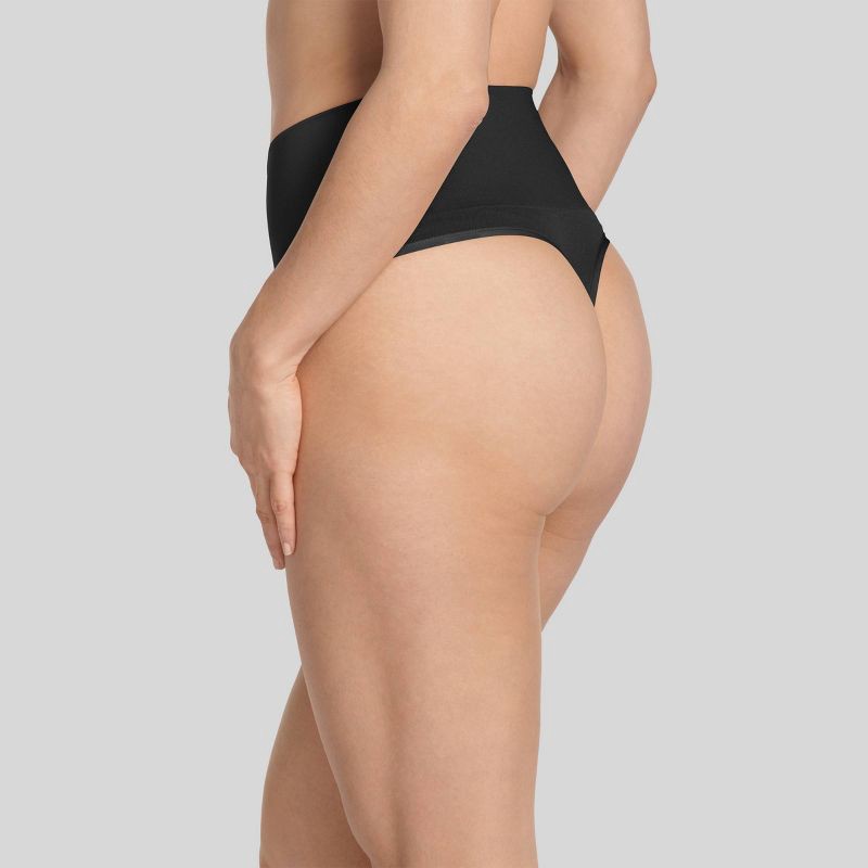 slide 2 of 3, Jockey Generation™ Women's Tummy Smoothing Mid-Waist Thong - Black XL: High Rise, Medium Control, Light Compression Shapewear, 1 ct