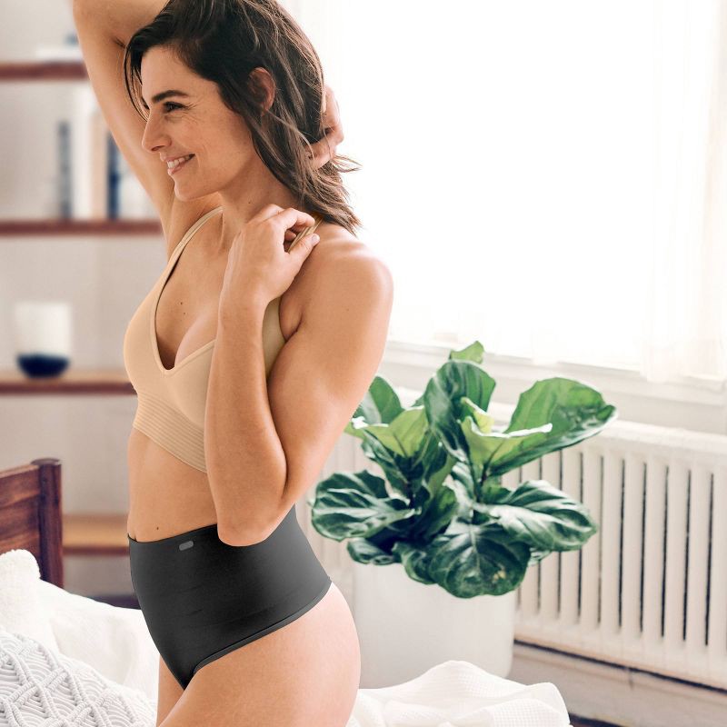 slide 3 of 3, Jockey Generation™ Women's Tummy Smoothing Mid-Waist Thong - Black XL: High Rise, Medium Control, Light Compression Shapewear, 1 ct