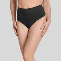Jockey Generation™ Women's Tummy Smoothing Mid-Waist Thong - Black S: High Rise Shapewear, Light Compression, Medium Control