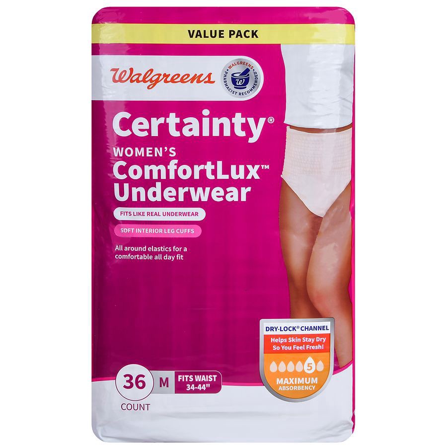 slide 4 of 5, Walgreens Certainty Maximum Absorbancy Size S Women's Underwear, 36 ct
