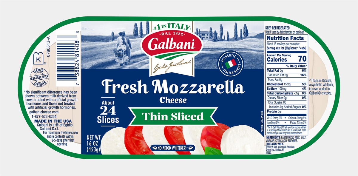 slide 9 of 9, Galbani 16oz Fresh Mozzarella Thin Sliced Log, 16 oz
