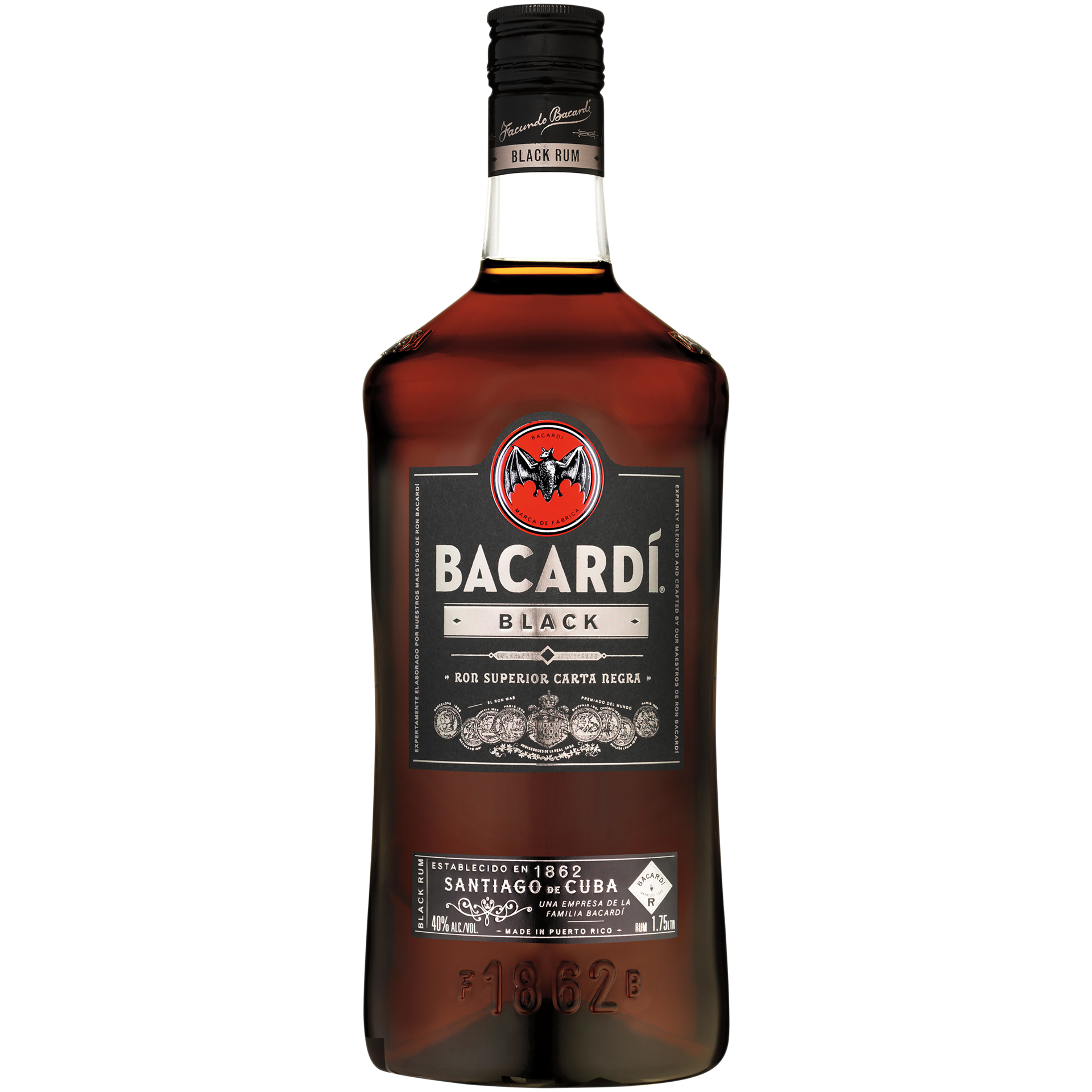 slide 3 of 5, Bacardí Bacardi Black Rum, Gluten Free 40% 175Cl/1.75L, 1.75 liter