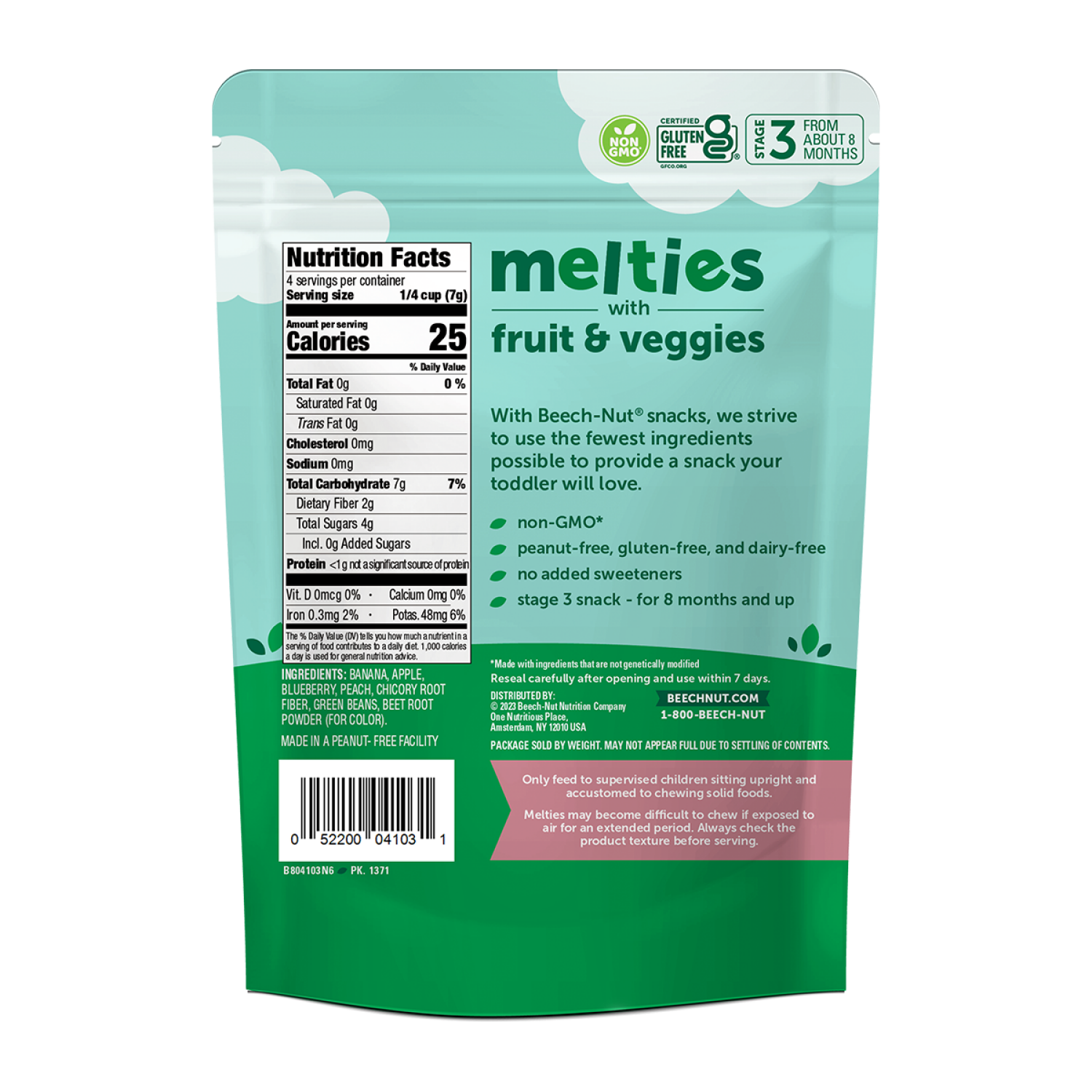 slide 2 of 2, Beech-Nut® Melties Stage 3 Banana Blueberry & Green Bean Baby Snack Melts Bag, 1 oz