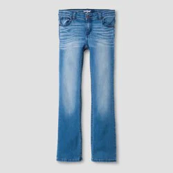Girls' Mid-Rise Bootcut Jeans - Cat & Jack™ Medium Wash 10: Adjustable Waistband, Stretch Denim