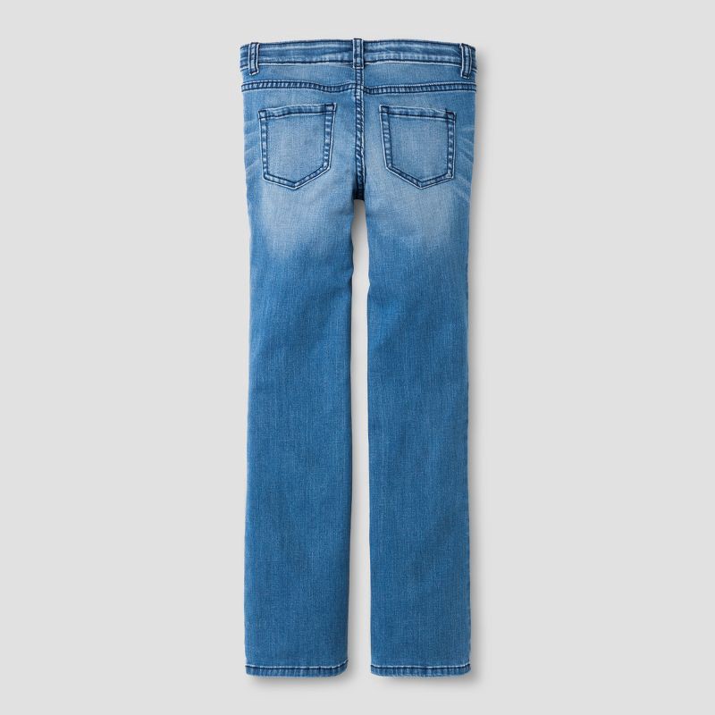 slide 2 of 3, Girls' Mid-Rise Bootcut Jeans - Cat & Jack™ Medium Wash 14 Slim: Adjustable Waist, Stretch Denim, 1 ct