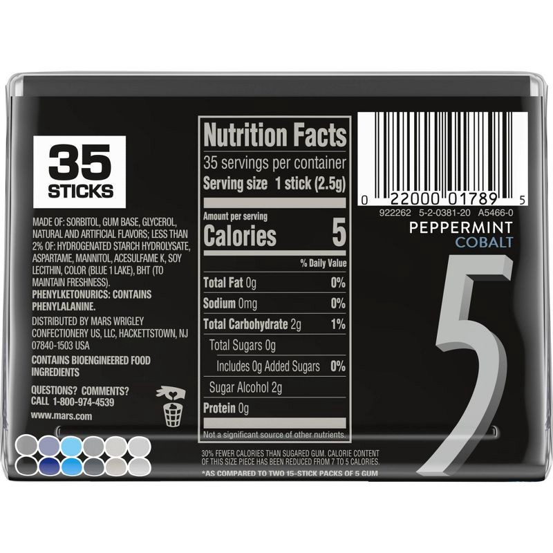 slide 8 of 8, 5 Gum Wrigley's 5 Peppermint Cobalt Sugarfree Gum - 35ct, 35 ct