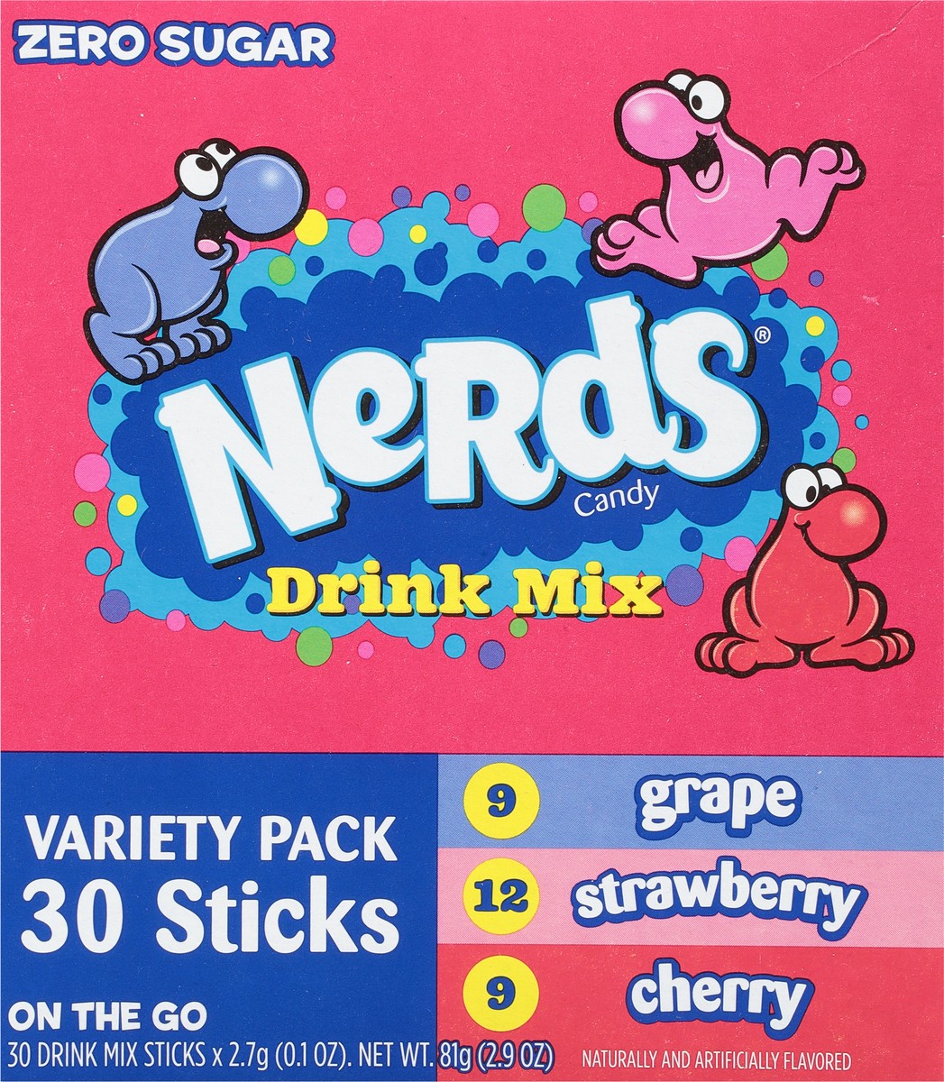 slide 7 of 9, Nerds Zero Sugar Variety Pack Grape, Strawberry, Cherry Drink Mix Sticks - 30 ct, 30 ct