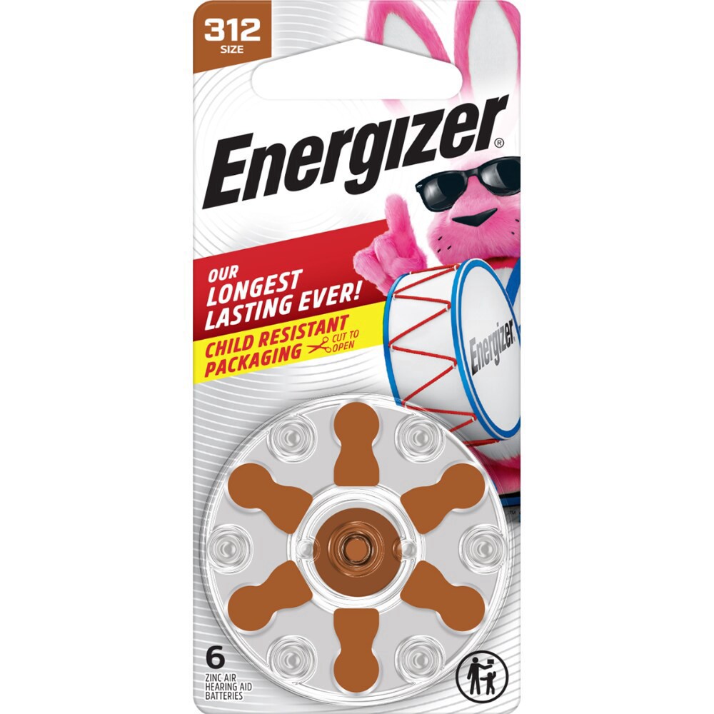 slide 1 of 6, Energizer Hearing Aid Batteries Size 312, Brown Tab, 6 Pack, 6 ct