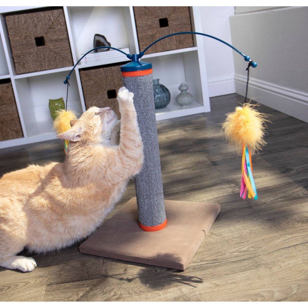 slide 4 of 10, SmartyKat Scratch 'N Spin Carpet with 2 Wand Cat Toys, 1 ct