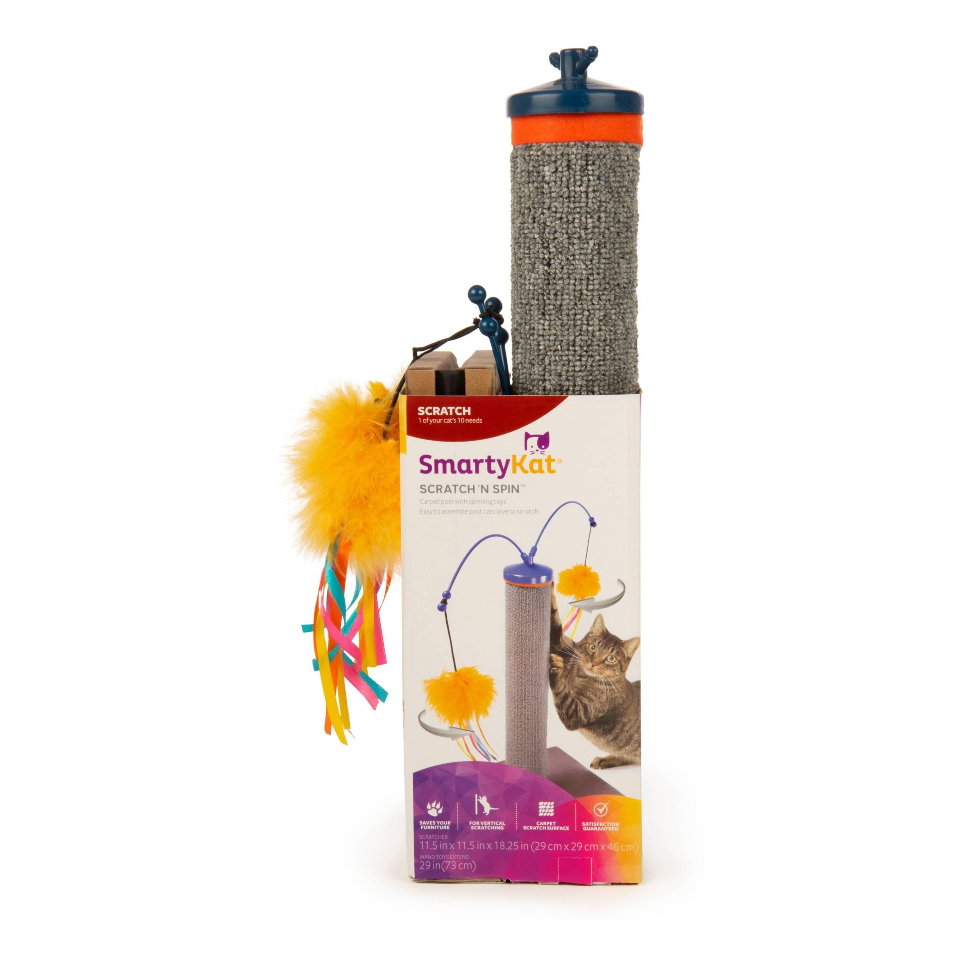 slide 1 of 10, SmartyKat Scratch 'N Spin Carpet with 2 Wand Cat Toys, 1 ct