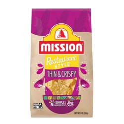 Mission Thin & Crispy Yellow Corn Tortilla Chips - 9oz: Gluten-Free, Mild Spice