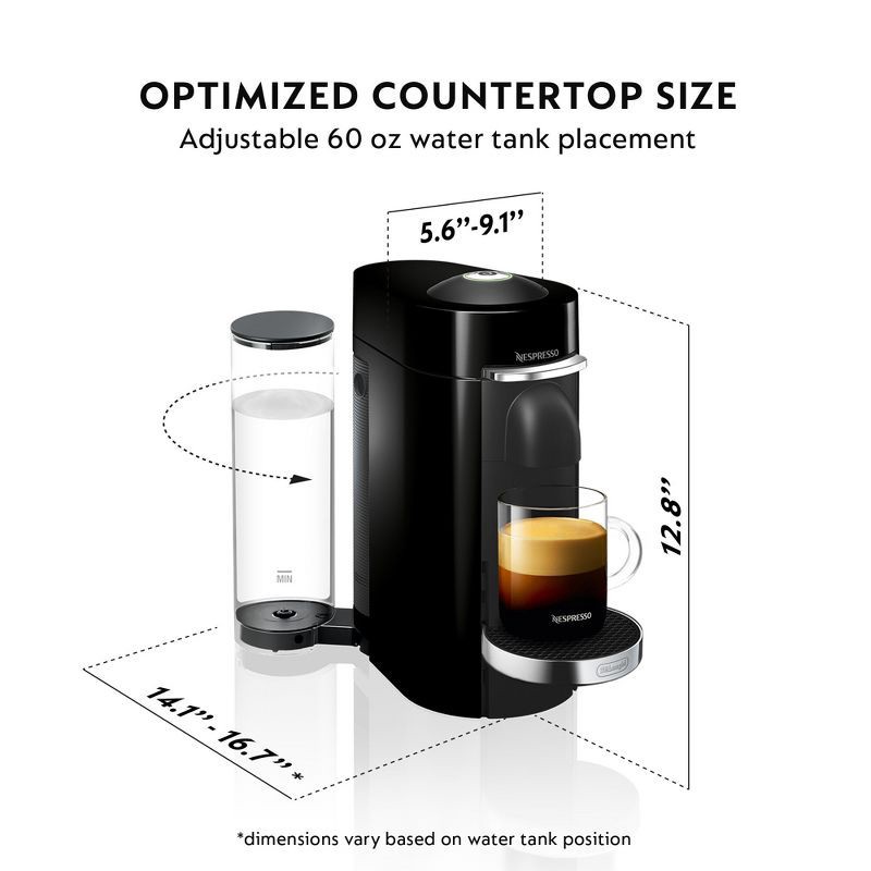 slide 6 of 11, Nespresso Vertuo Plus Deluxe Espresso and Coffee maker Bundle: Piano Black, 12 Capsules, Removable Water Reservoir, 12 ct