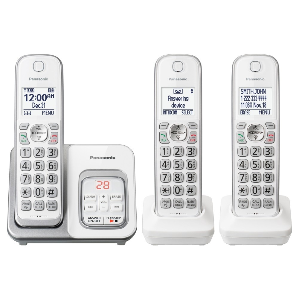slide 2 of 3, Panasonic Cordless Telephone with Digital Answering Machine 3 Handsets - White (KX-TGD533W), 1 ct