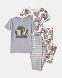 Carters Boys Monster Truck 100% Cotton Snug Fit 4-Piece Pajama Set - Grey Multi 12