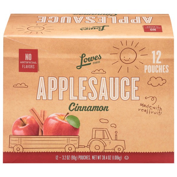 slide 1 of 1, Lowes Foods Cinnamon Applesauce Pouches 12 Pack, 38.4 oz