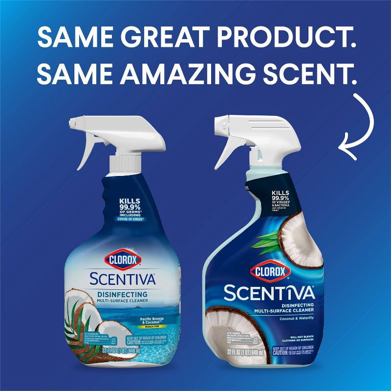 slide 12 of 12, Clorox Scentiva Coconut & Waterlily Multi Surface Cleaner Spray Bottle Bleach Free - 32oz, 32 oz