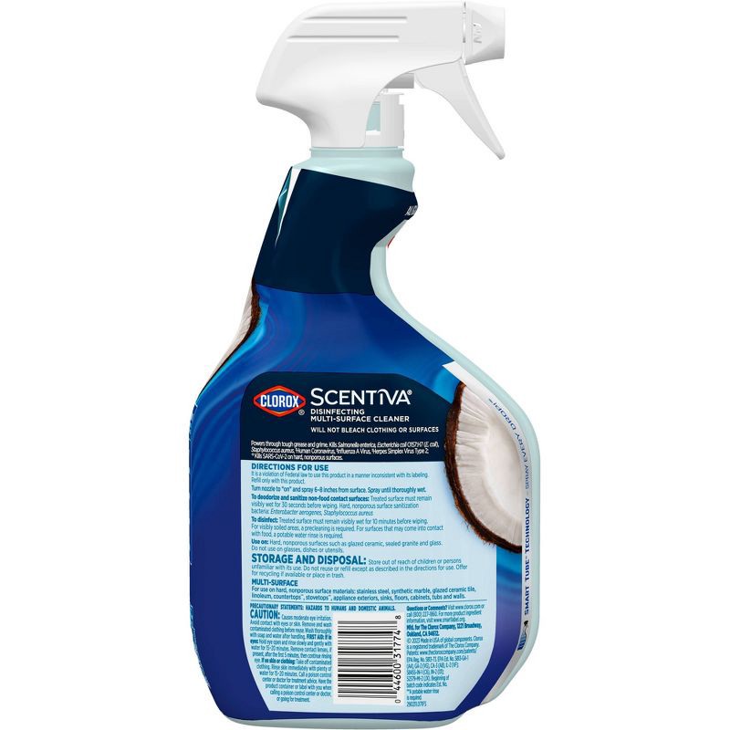 slide 11 of 12, Clorox Scentiva Coconut & Waterlily Multi Surface Cleaner Spray Bottle Bleach Free - 32oz, 32 oz