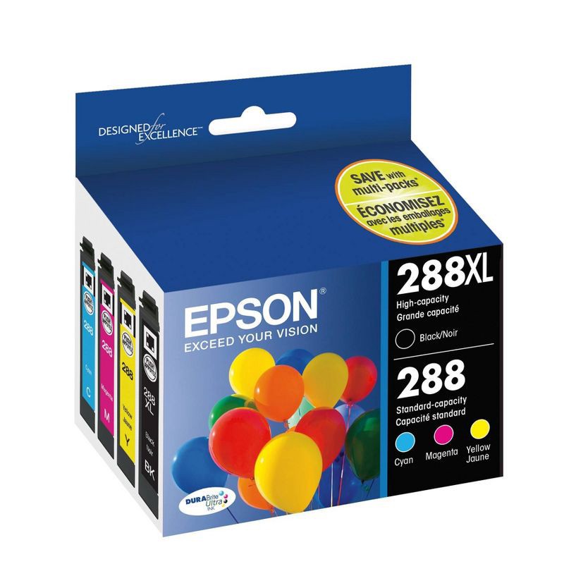 slide 2 of 6, Epson 288XL Black, 288 C/M/Y Combo 4pk Ink Cartridges - Black, Cyan, Magenta, Yellow (T288XL-BCS), 4 ct