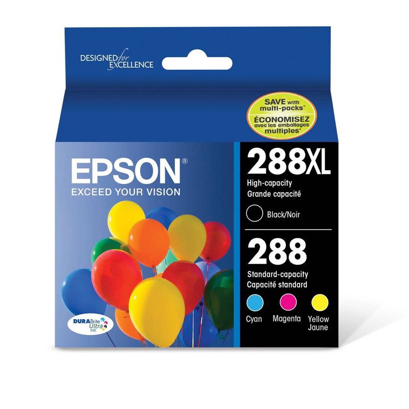 slide 1 of 6, Epson 288XL Black, 288 C/M/Y Combo 4pk Ink Cartridges - Black, Cyan, Magenta, Yellow (T288XL-BCS), 4 ct