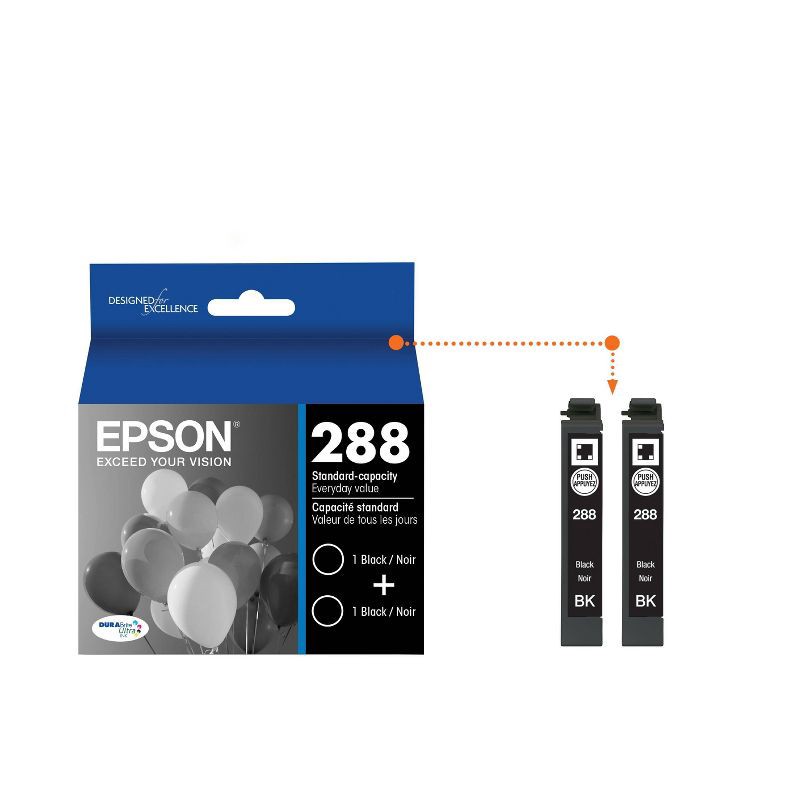 slide 2 of 6, Epson 288 2pk Ink Cartridges - Black (T288120-D2), 2 ct