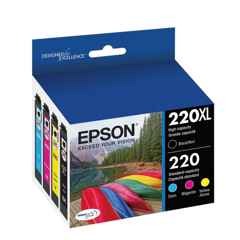 slide 2 of 6, Epson 220XL Black, 220 C/M/Y Combo 4pk Ink Cartridges - Black, Cyan, Magenta, Yellow (T220XL-BCS), 4 ct