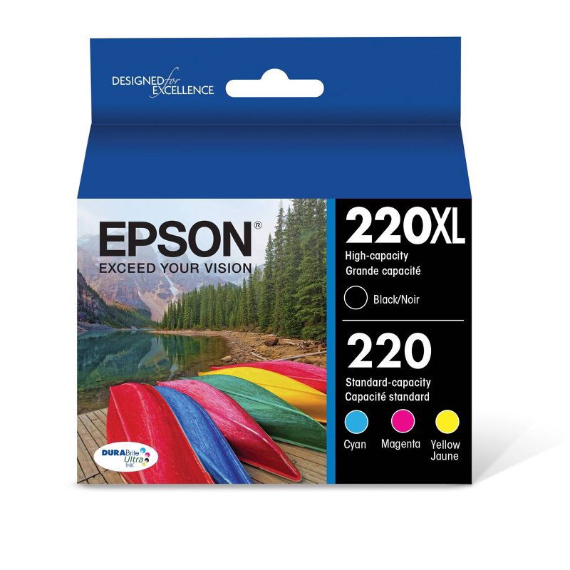 slide 1 of 6, Epson 220XL Black, 220 C/M/Y Combo 4pk Ink Cartridges - Black, Cyan, Magenta, Yellow (T220XL-BCS), 4 ct