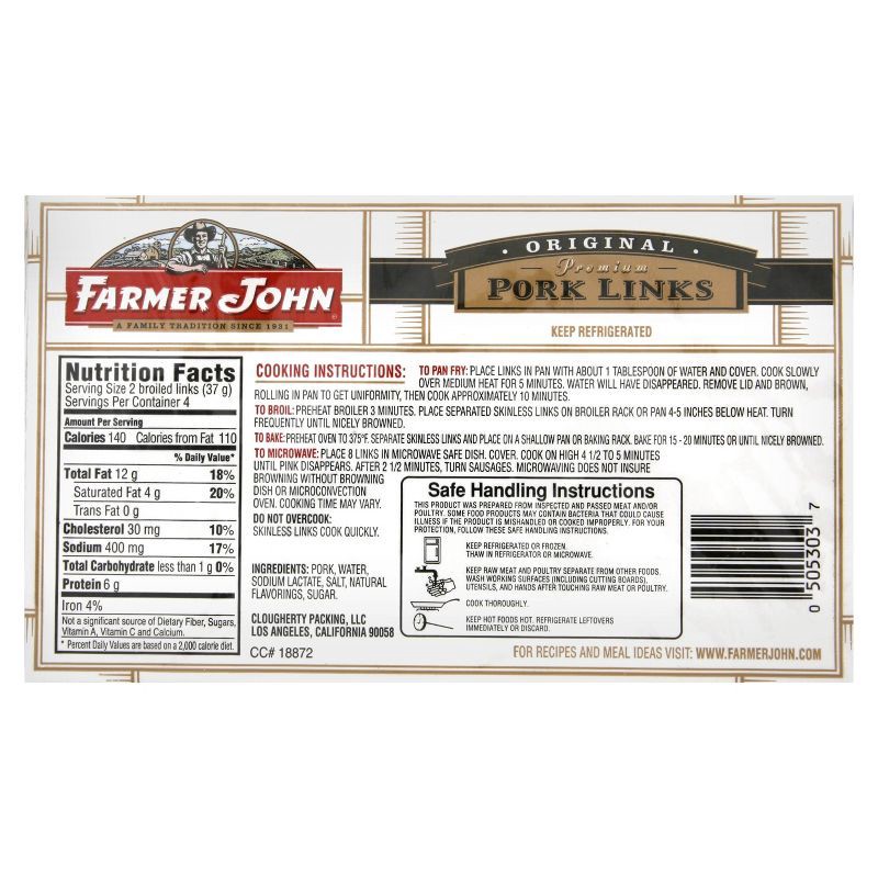 slide 2 of 5, Farmer John Classic Pork Sausage Links - 8oz/8ct, 8 ct; 8 oz