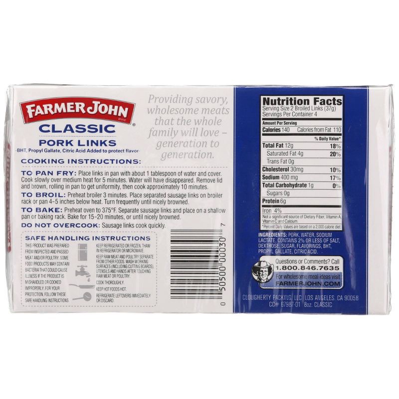 slide 5 of 5, Farmer John Classic Pork Sausage Links - 8oz/8ct, 8 ct; 8 oz